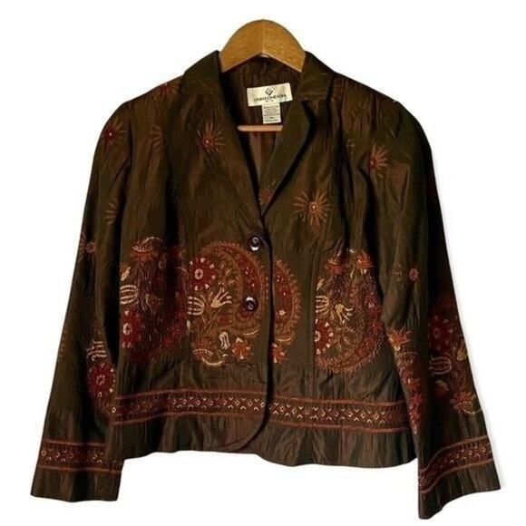 Erin London · Medium Petite · Embroidered Tapestry Blazer · Boho Vintage · Brown - Picture 4 of 7